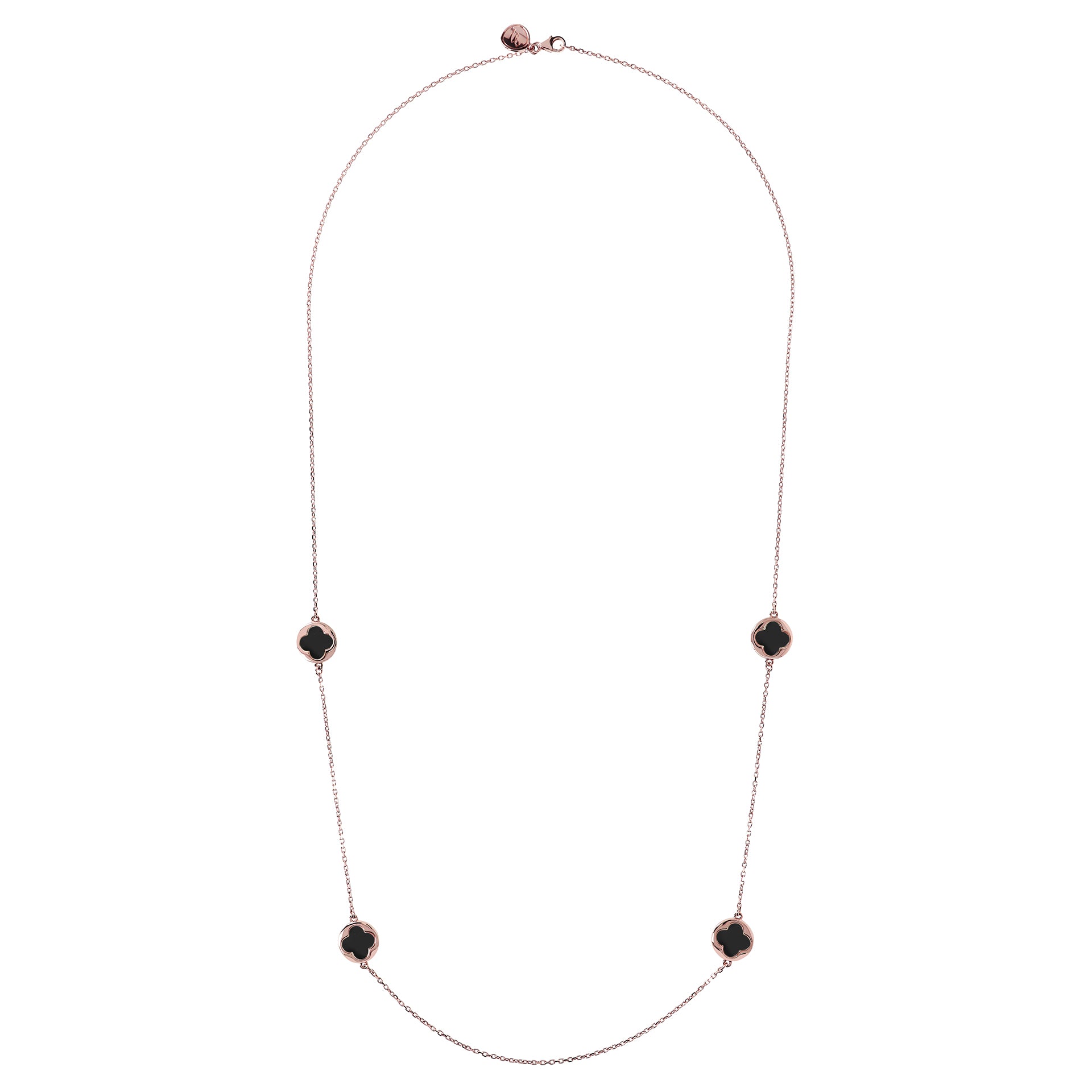 Długi Naszyjnik Koniczyny Czarny Onyks | Różowe Złoto Hipoalergiczny | Vivagem