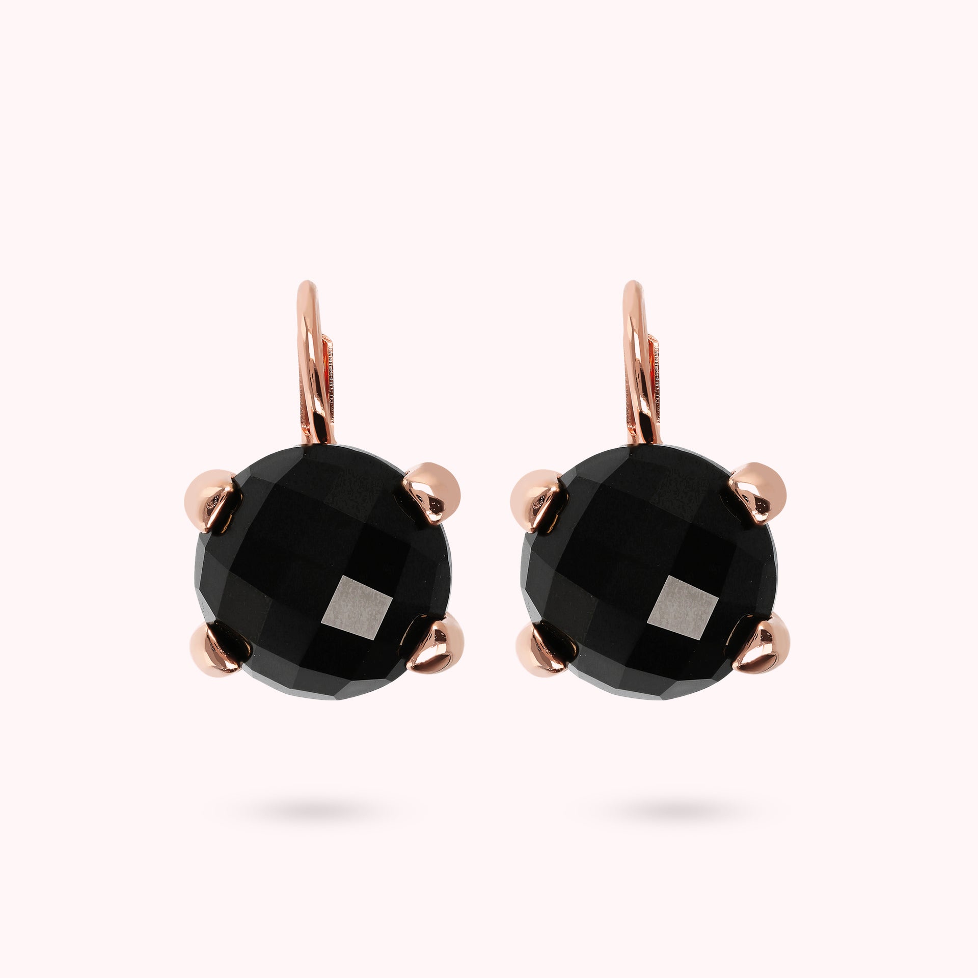 Kolczyki Wiszące pozłacane Czarny Onyks 12mm | Różowe Złoto Hipoalergiczne | Vivagem