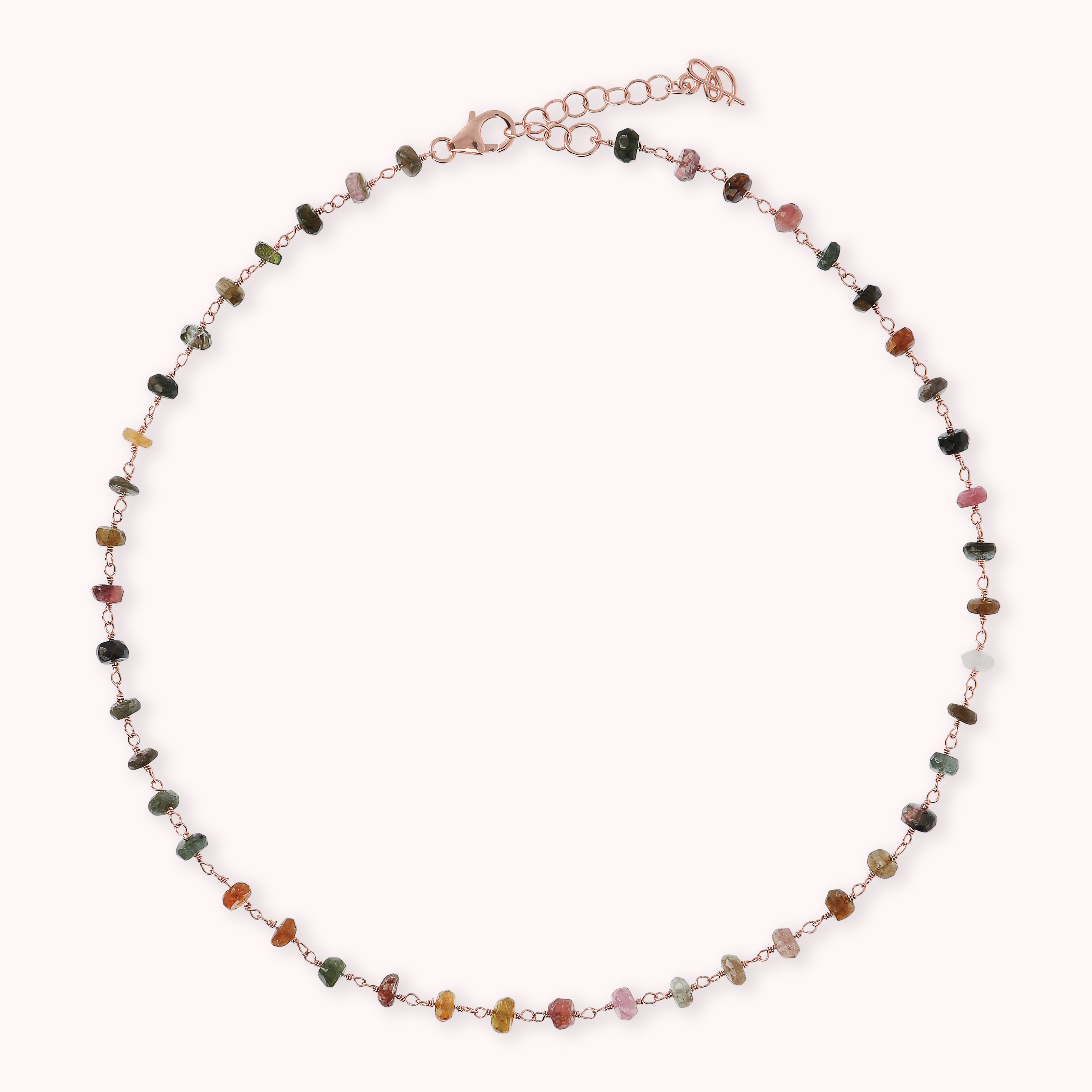 Naszyjnik Różaniec Tormaliny Multikolor | Różowe Złoto 18k | Vivagem
