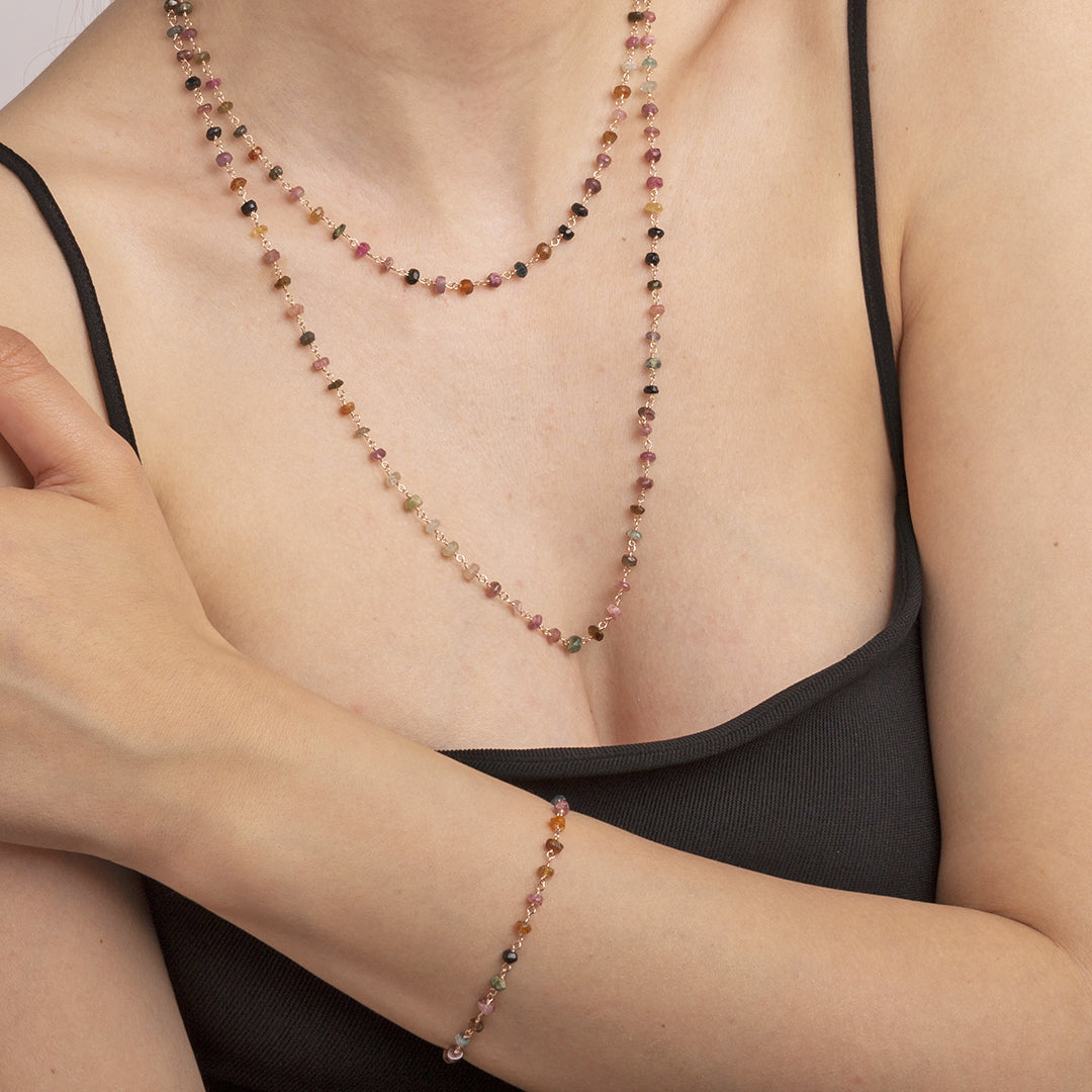 Naszyjnik Różaniec Tormaliny Multikolor | Różowe Złoto 18k | Vivagem