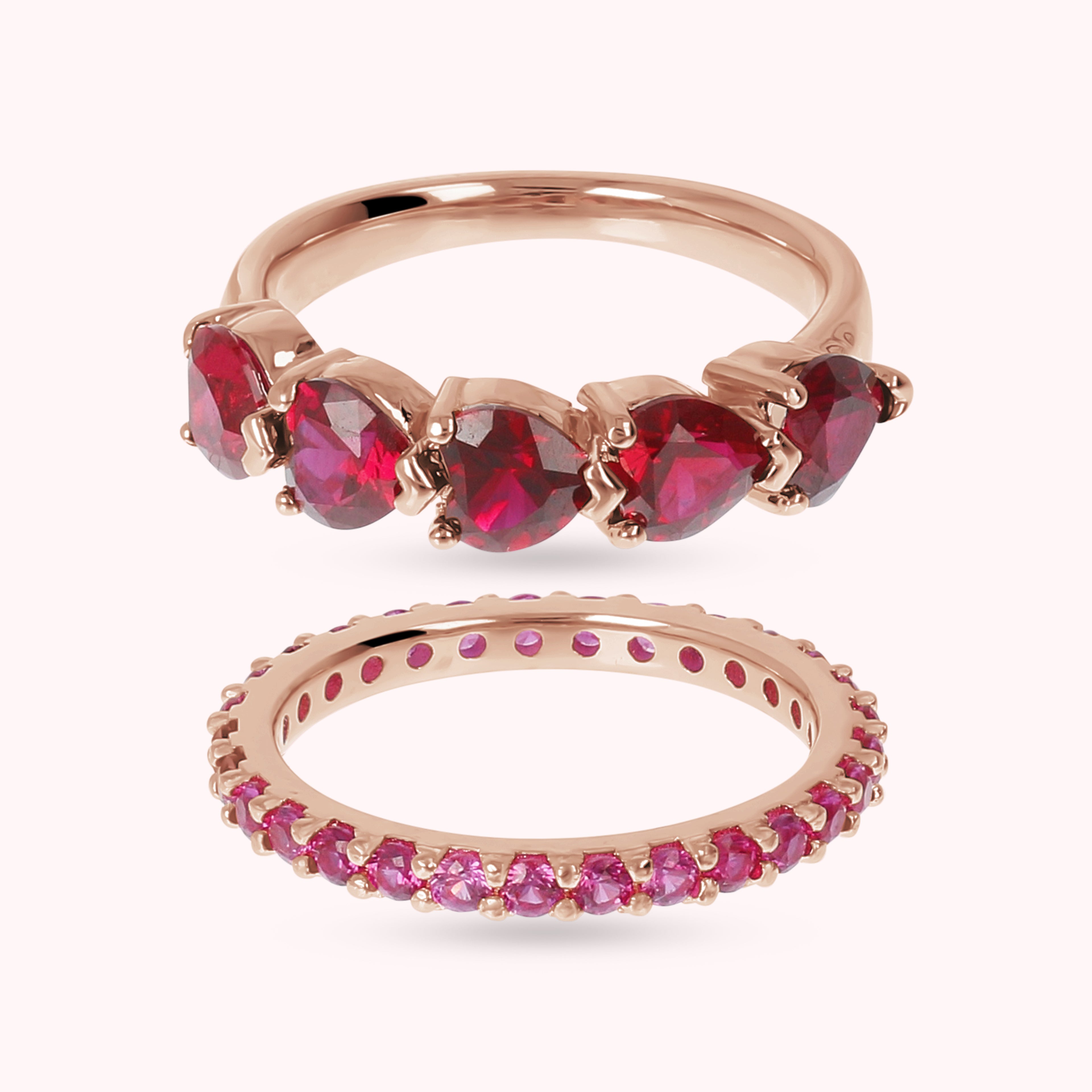 Zestaw Pierścionków Duo Serca i Eternity | Różowe Złoto 18k | Vivagem