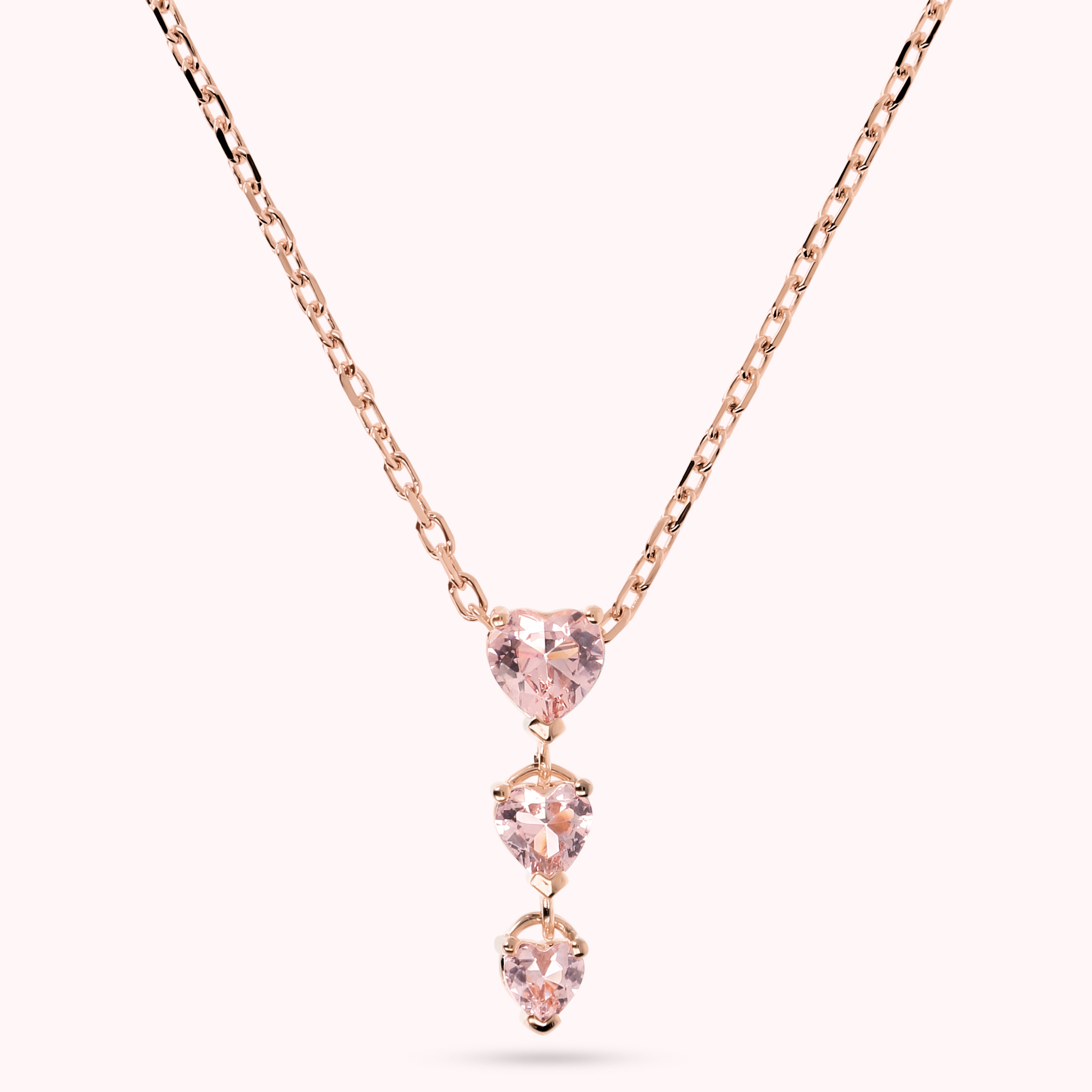 Naszyjnik Trzy Serca Golden Rosé Cyrkonia | Różowe Złoto 18k | Vivagem