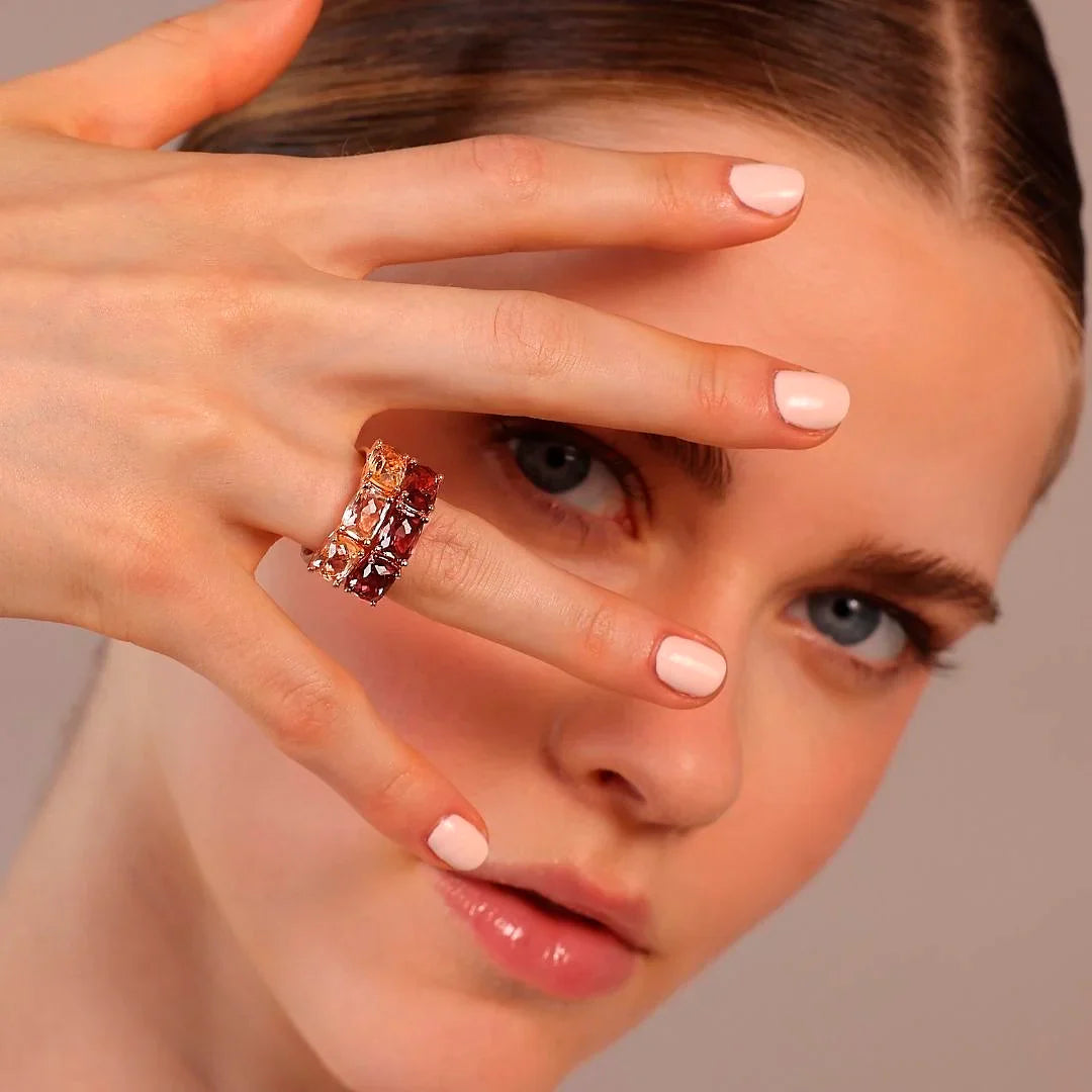 Pierścionek Riviera Burgundowy Pryzmat | Różowe Złoto Mozaika | Vivagem