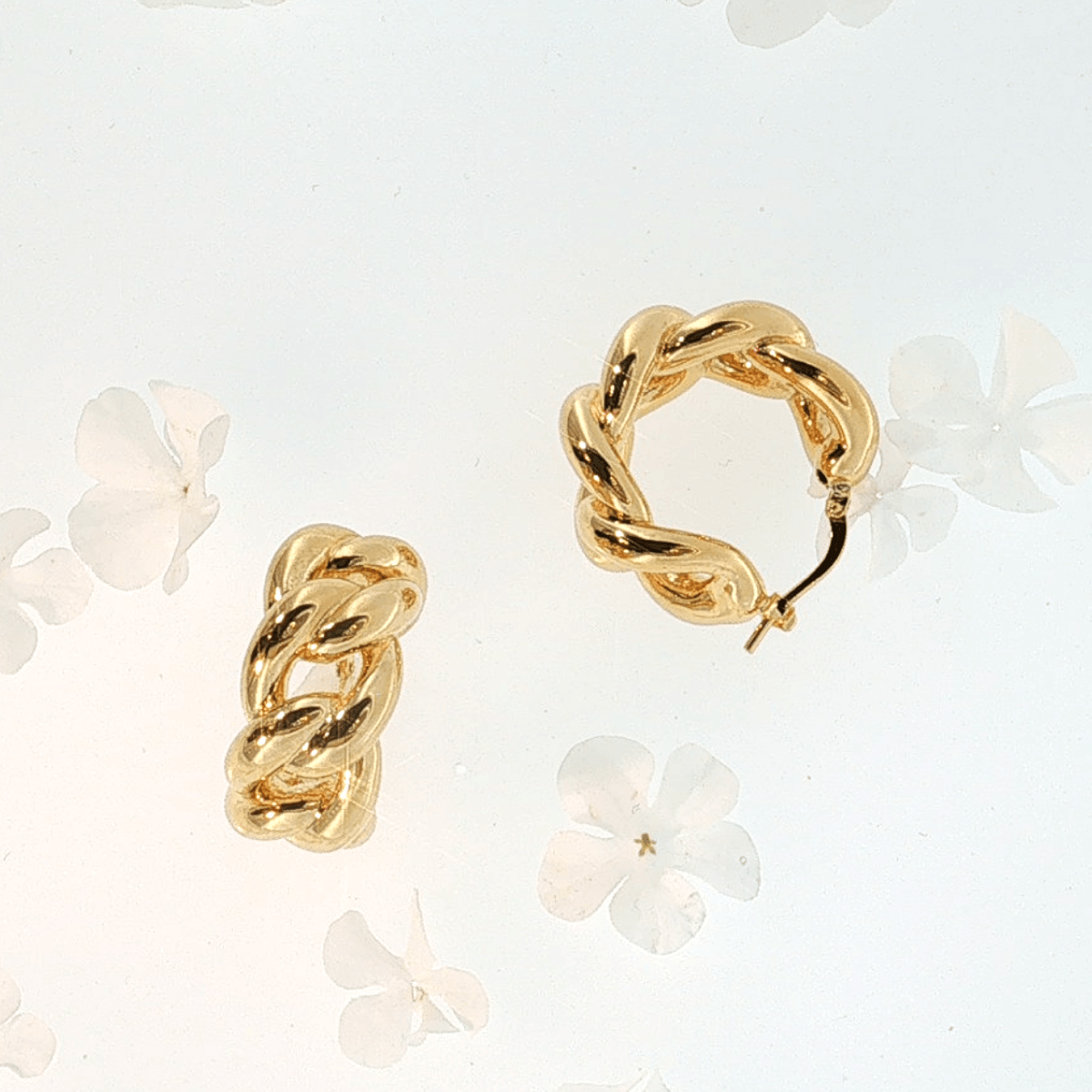 Złote Kolczyki Koła Splot Pancerka | 18k Żółte Złoto na Golden Rosé | Vivagem - zdjęcie 4