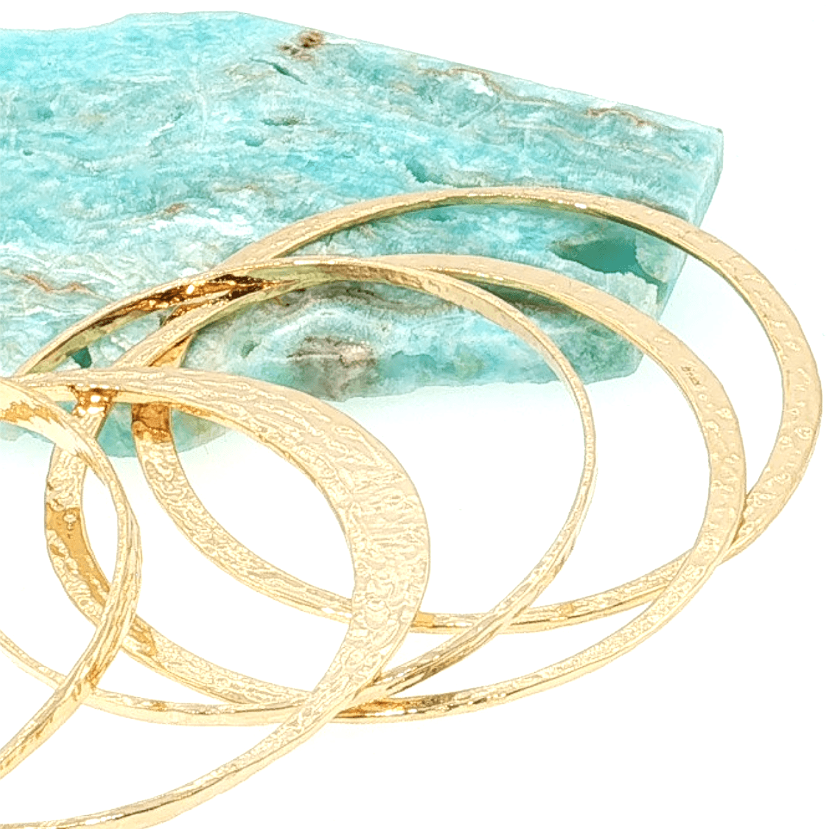 Złota Kaskada Słońca: Zestaw 5 Bransoletek Bangle Etrusca Gioielli, Młotkowane, Vivagem Selection - zdjęcie 8
