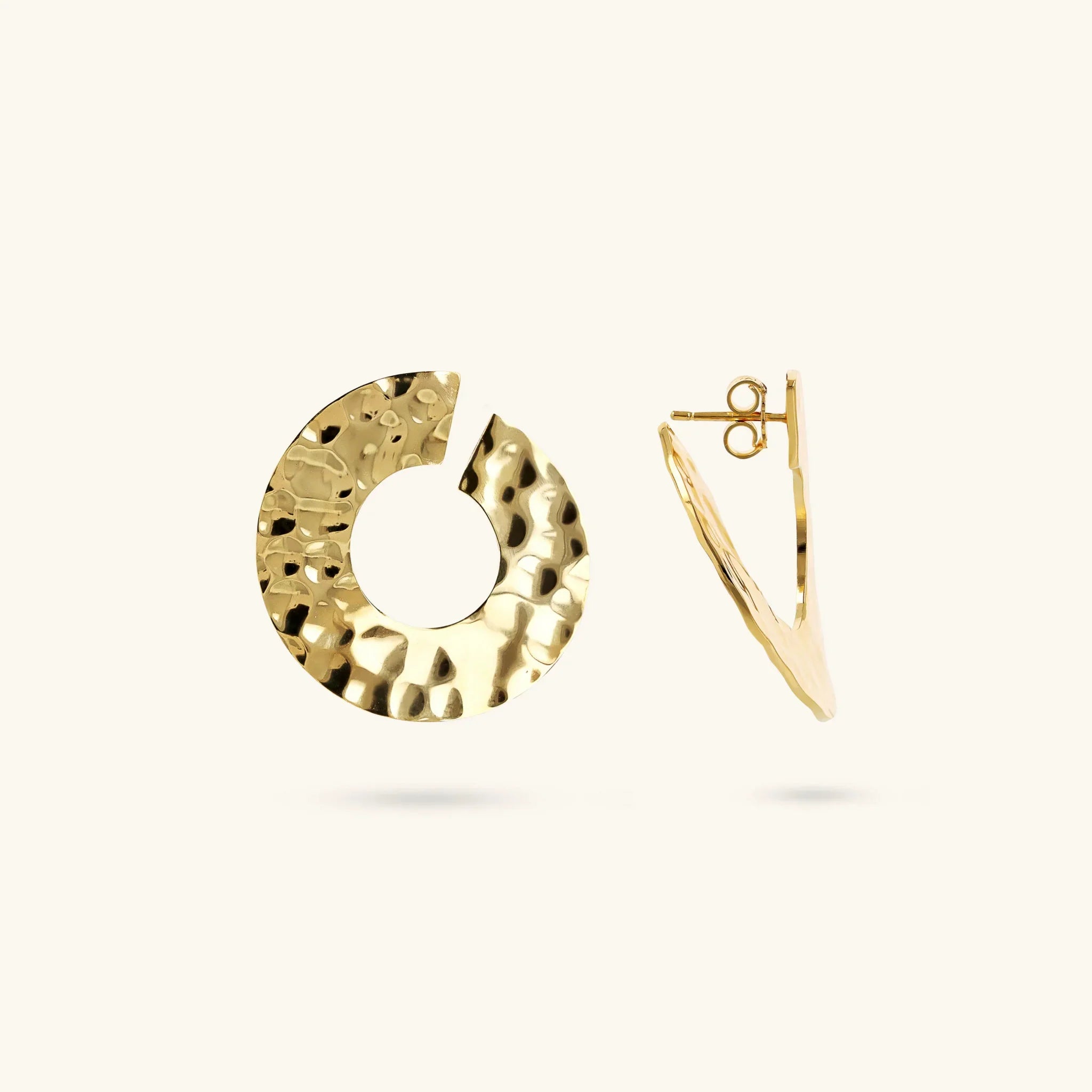 Zestaw Kolczyków Duo Młotkowane: Serca i Owale | Żółte Złoto Hipoalergiczne | Vivagem