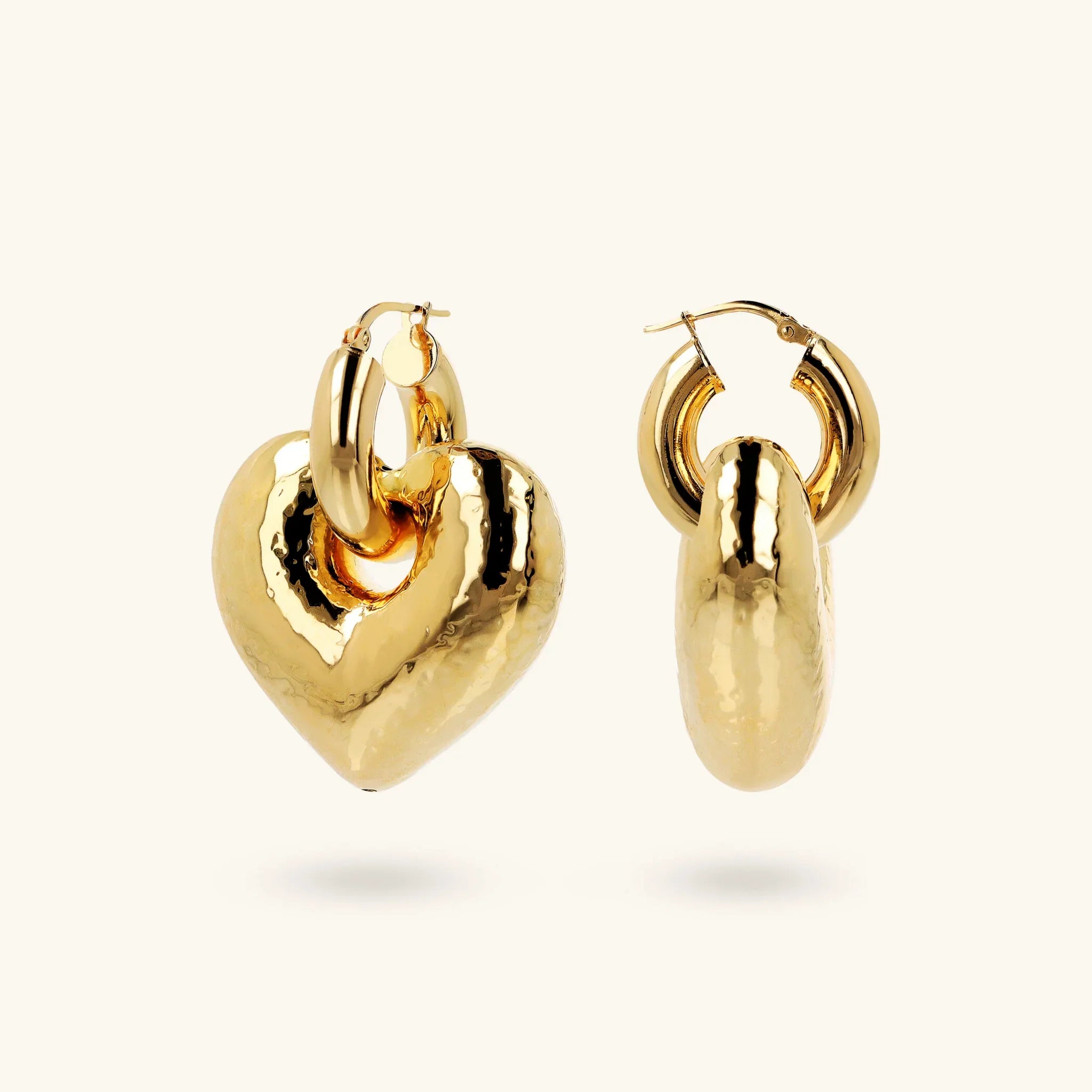 Kolczyki Koła Serce Młotkowane | Żółte Złoto Hipoalergiczne | Vivagem