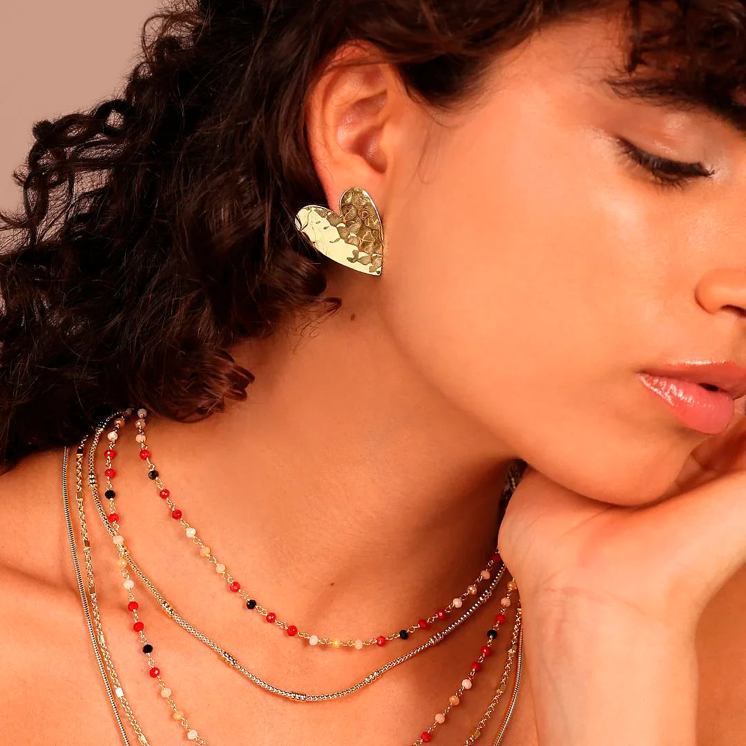 Zestaw Kolczyków Duo Młotkowane: Serca i Owale | Żółte Złoto Hipoalergiczne | Vivagem