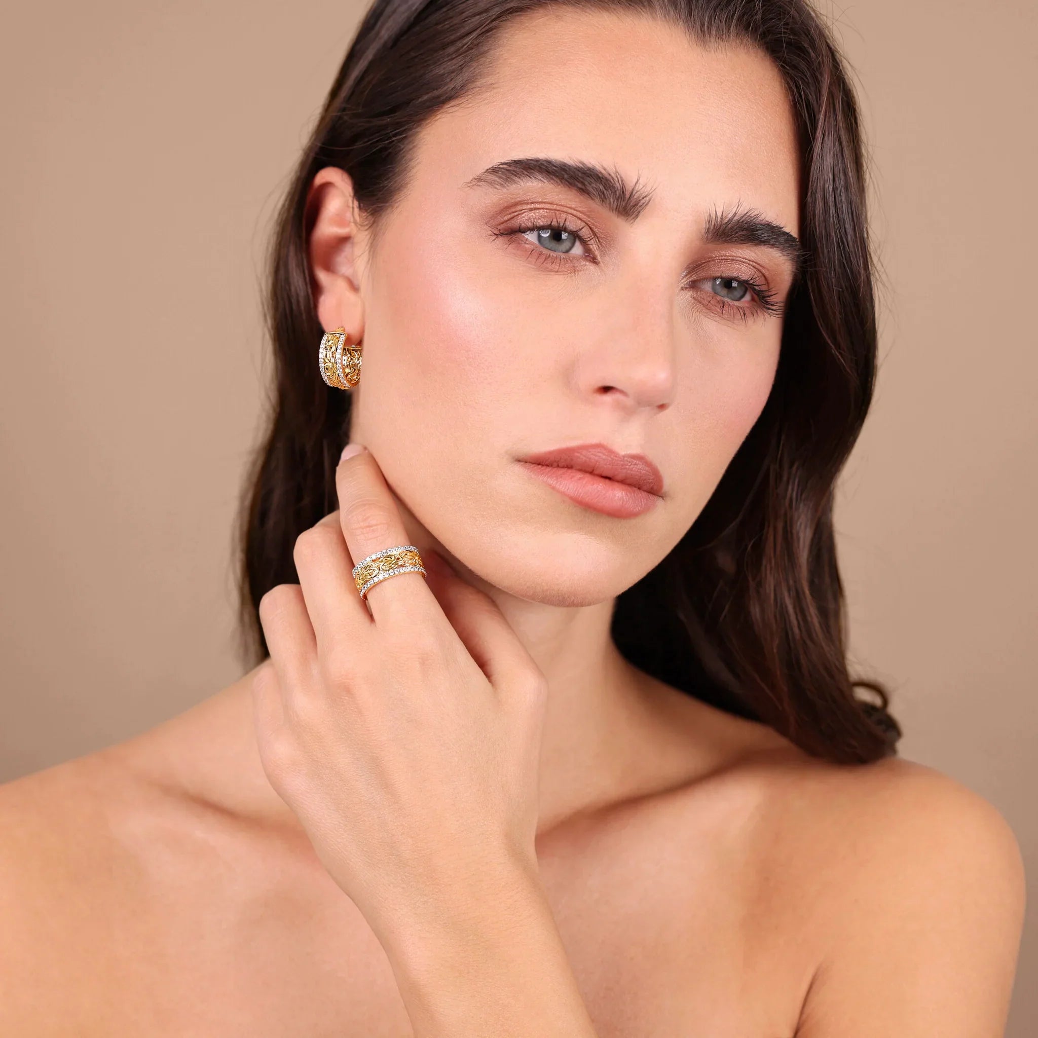 Kolczyki Koła Splot Bizantyjski i Cyrkonie | Żółte Złoto Etrusca | Vivagem