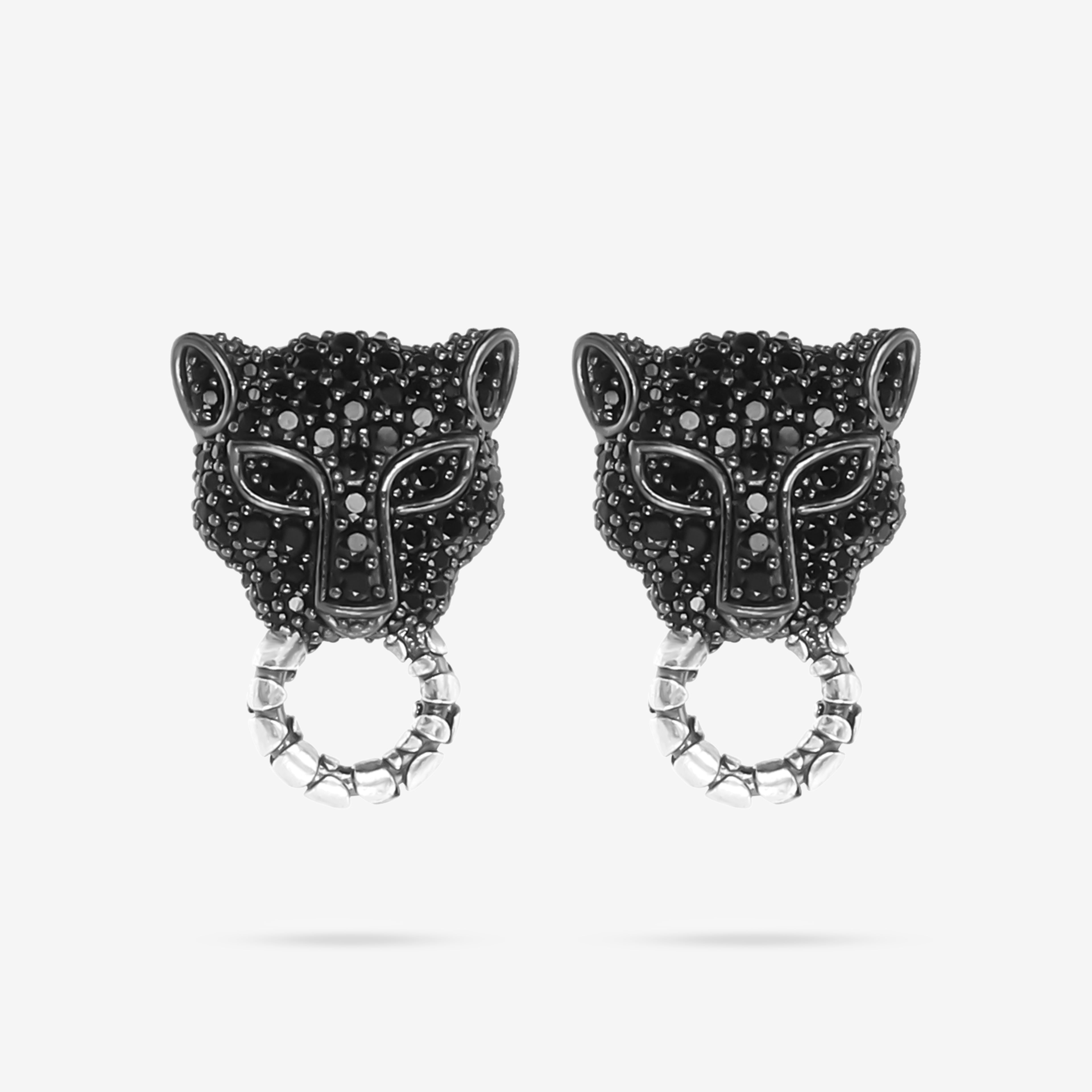 Dzika Elegancja: Srebrne Kolczyki Albert M. z Panterą Pavé, Włoski Design, Vivagem Selection