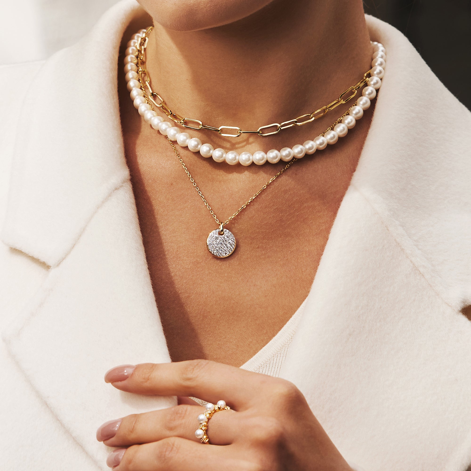 Złoty Naszyjnik z Pereł Ania Haie Zapięcie Karabinek