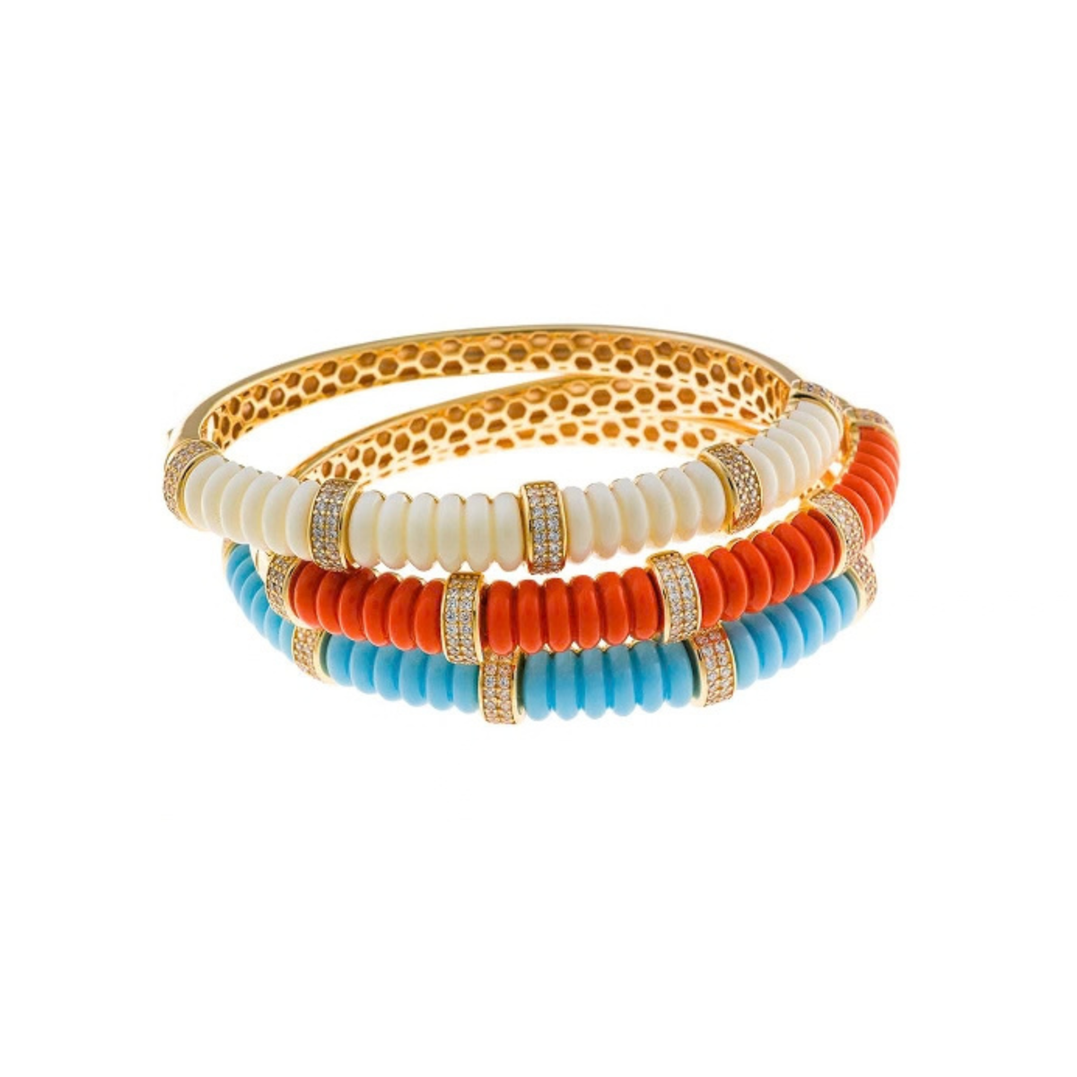 Pozłacana Bransoletka Bangle Prążkowana Biała Emalia - zdjęcie 5