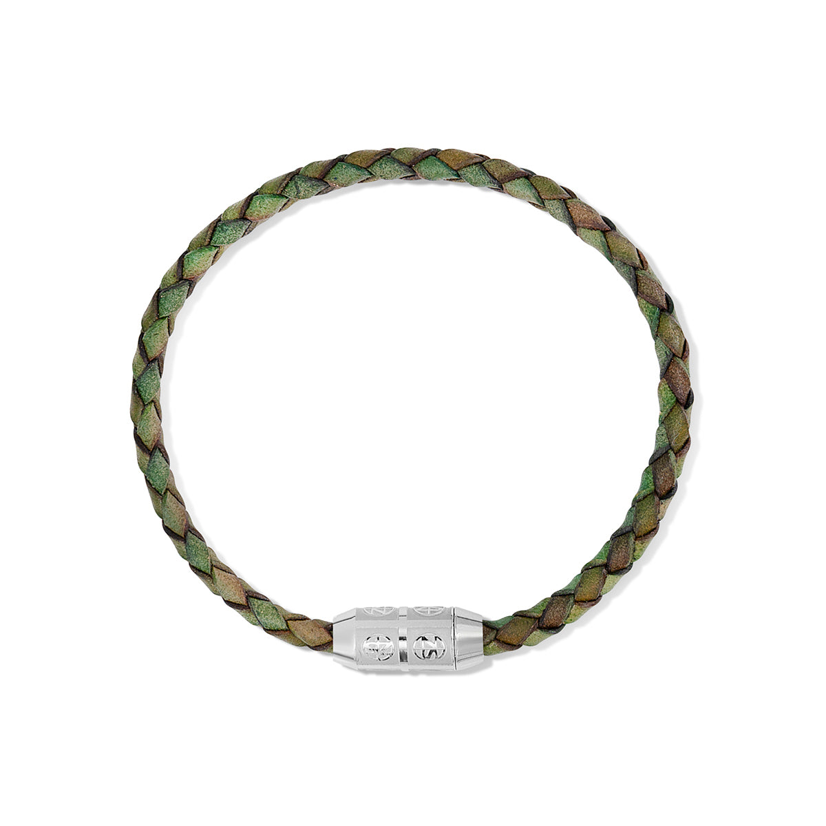 Męska bransoleta pleciona skórzana zielona vintage zeades damier zapięcie magnetyczne.