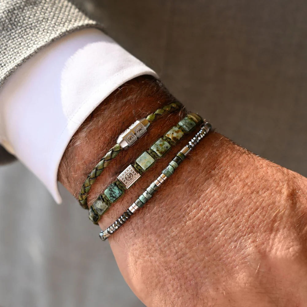 Męska Bransoleta Skórzana Zeades Monte Carlo Damier Vintage Green | Vivagem