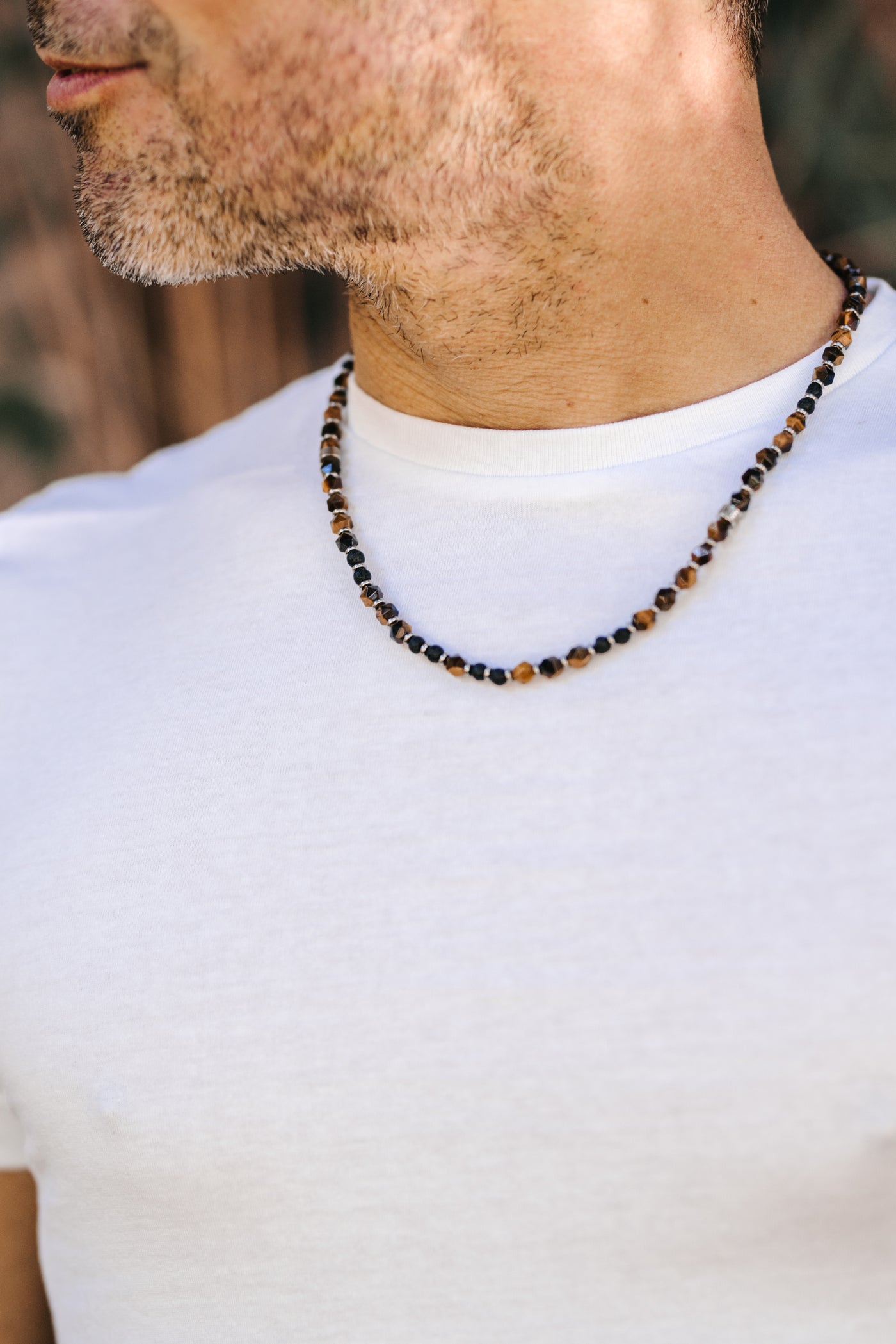 Męski Naszyjnik Zeades Monte Carlo Rock You | Fasetowane Tygrysie Oko i Lawa | Vivagem