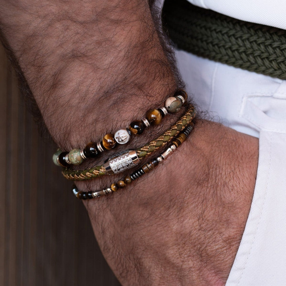 Męska Bransoleta Pleciona Zeades Monte Carlo Radiola | Khaki i Złota Nić | Vivagem