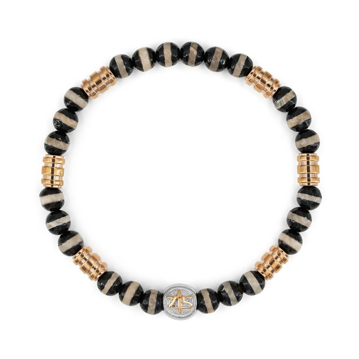 Męska Bransoleta Zeades Monte Carlo Zanzibar | Agat Zebra i Różowe Złoto | Vivagem