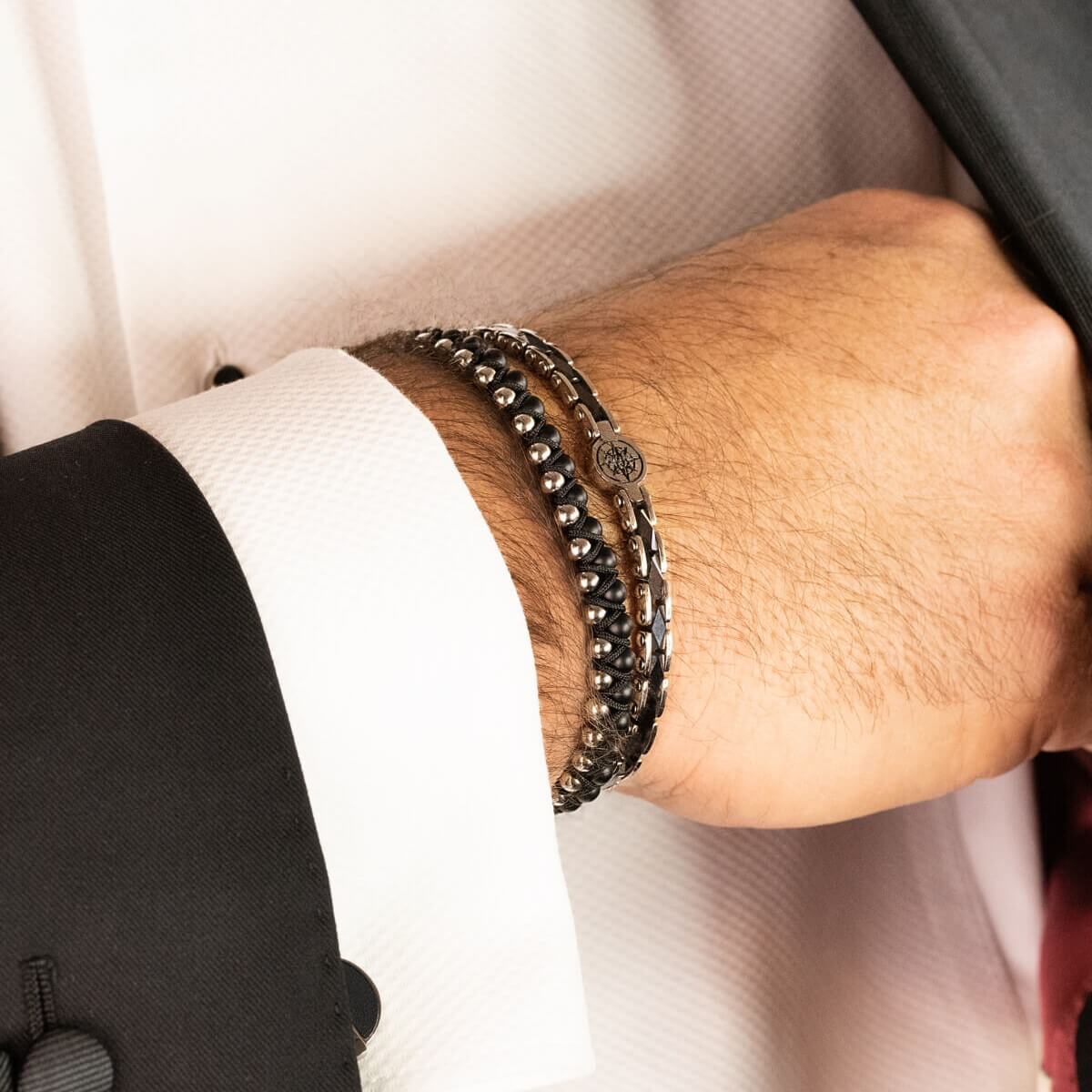 Męska Bransoleta Stalowa Zeades Monte Carlo Rose des Vents | Czarna Ceramika | Vivagem