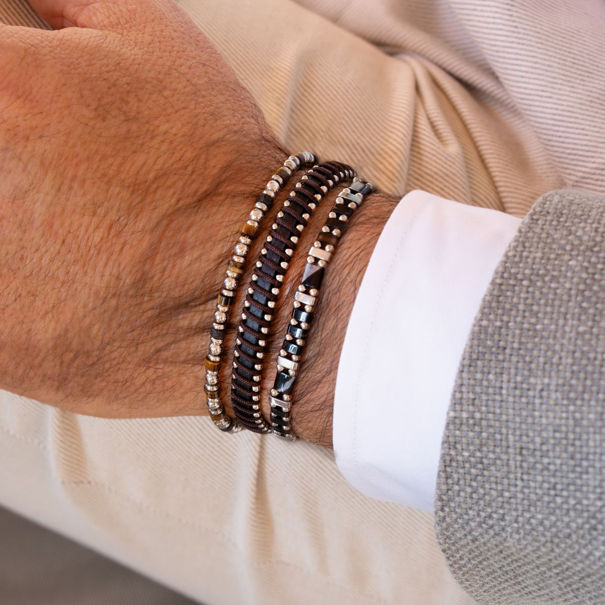 Męska Bransoleta Zeades Monte Carlo Filfla | Czarny Agat Żyłkowany | Vivagem