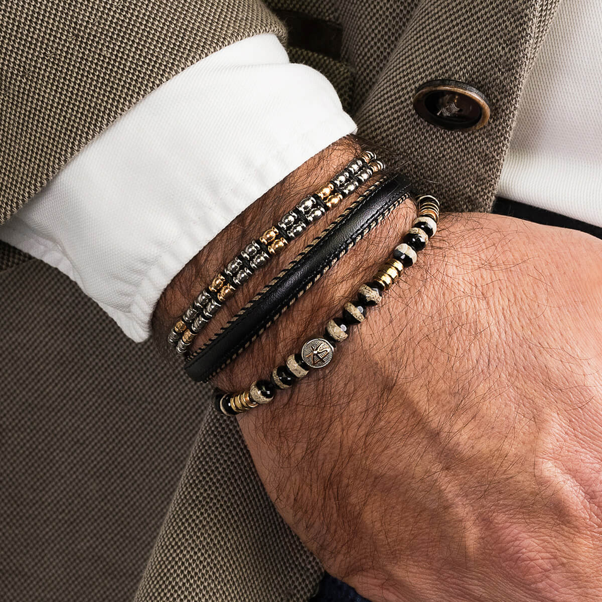 Męska Bransoleta Zeades Monte Carlo Zanzibar | Agat Zebra i Różowe Złoto | Vivagem