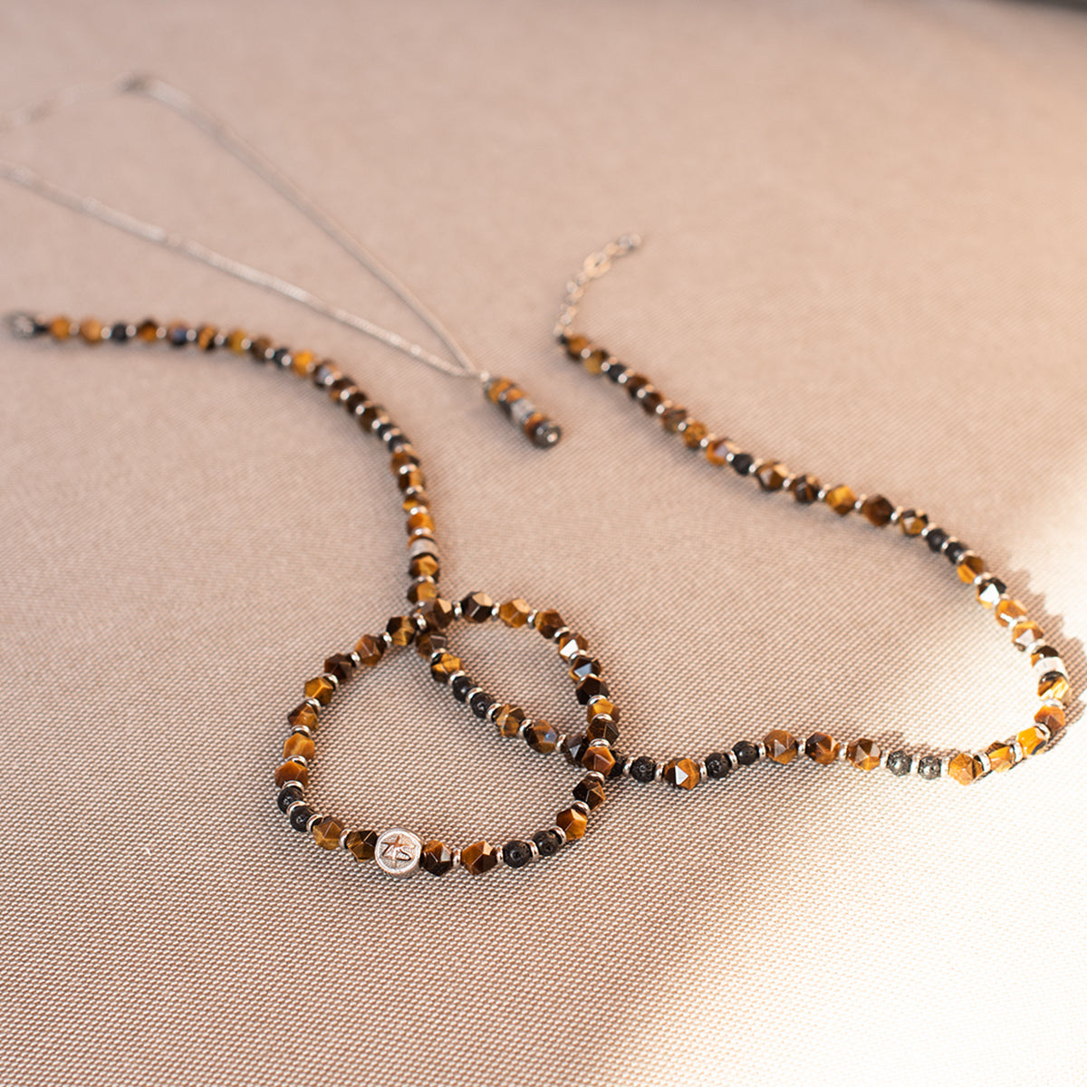 Męski Naszyjnik Zeades Monte Carlo Rock You | Fasetowane Tygrysie Oko i Lawa | Vivagem