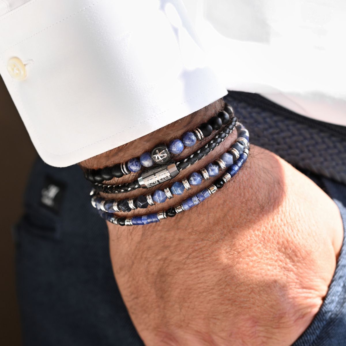 Męska Bransoleta Zeades Monte Carlo Damier | Techno Splot Czerń i Stal | Vivagem