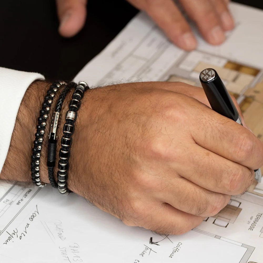 Męska Bransoleta Skórzana Zeades Monte Carlo Cruz Black | Vivagem